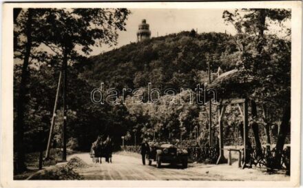 1940 Budapest XII. Jánoshegy, Erzsébet kilátótorony, automobil, vendéglő, étterem, lovaskocsi