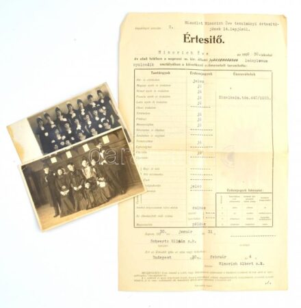 1928-1930 Sopron, leánygimnázium, 2 db fotólap, egyik széle foltos, másik sarkán törésnyom, 8,5×13,5 cm + iskolai értesítő