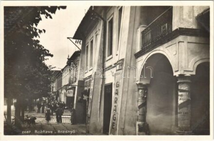 Rozsnyó, Roznava; utca, Express Auto állomás és garázs, shops, Puskás L., Sajó Vidék kiadása / street, shops, automobile garage