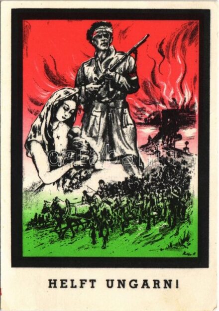 Helft Ungarn! Ungarnhilfe minist. genehmigte Sammelaktion Ungarischer Hilfsdienst e. V. München / Help Hungary! WWII German propaganda art postcard for helping Hungary s: Hans Philipp (EB)