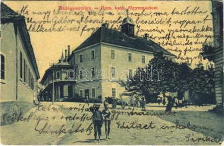 1910 Szilágysomlyó, Simleu Silvaniei; Római katolikus főgimnázium, Vass Antal üzlete. W.L. (?) Veres Károly kiadása 2309. / grammar school, shop (EK)