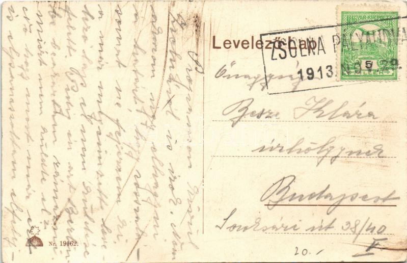 1913 Zsolna, Sillein, Zilina; Vág folyó, híd, Budatin vár, este / Budatínsky hrad / castle at night, Váh river, bridge - Image 2