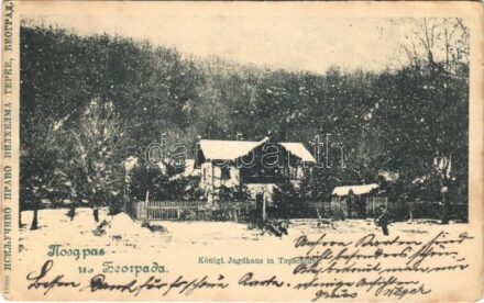 1900 Belgrade, Königl. Jagdhaus in Topschider / Topcider, hunting castle in winter (EK)
