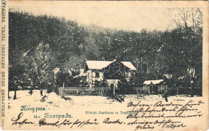 1900 Belgrade, Königl. Jagdhaus in Topschider / Topcider, hunting castle in winter (EK)