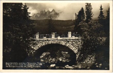1928 Tátraszéplak, Tatranska Polianka, Westerheim (Magas Tátra, Vysoké Tatry); Most Velického potoka u Tatranskej Polianky / A Felka-patak hídja Tátraszéplak mellett. Lichtbild v. Karl Streer Nr. 165. / Die Felkachbrücke bei Weszterheim /