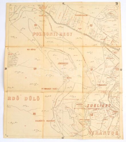 Budapest Virányos-Zugliget-Tündérhegy-Pozonyi-hegy részét bemutató vászontérkép, 48×40 cm