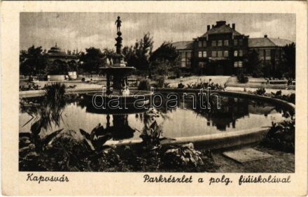 Kaposvár, park részlet és polgári fiúiskola