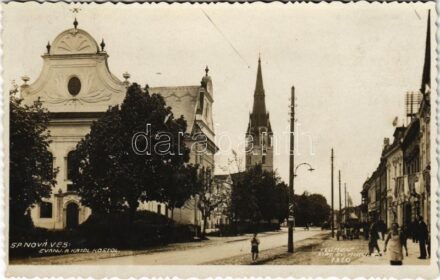 Igló, Zipser Neudorf, Spisská Nová Ves; Evanj. a Katol. Kostol / Evangélikus és katolikus templom, utcakép / Lutheran and Catholic churches, street view. 'Lumen' 1320. (ragasztónyom / glue marks)