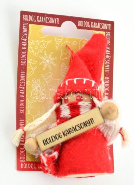 Filc kislány manó figura kulcstartó, 'Boldog Karácsonyt' felirattal, h: 10 cm.
