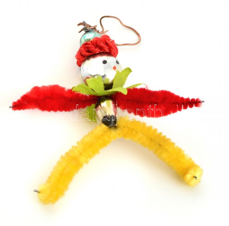 Retró karácsonyfadísz, zsenília baba figura, h: 6 cm