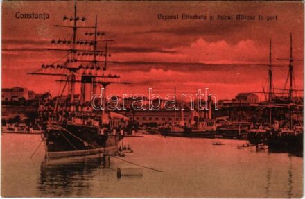 Constanta, Vaporul Elisabeta si bricul Mircea in port / barque and ship at the port