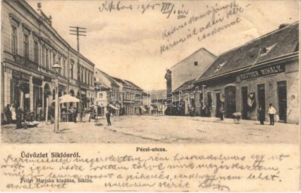 1905 Siklós, Pécsi utca, Polgári leányiskola, Mautner Mihály üzlete. Feiler Mariska üzlete és saját kiadása + 'BRÓD-NAGYKANIZSA 5' mozgóposta