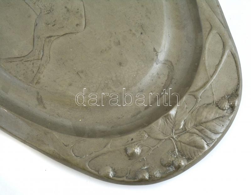 Kayserzinn jelzésű szecessziós ón tálca, őzbak motívummal, 41x24 cm - Image 2