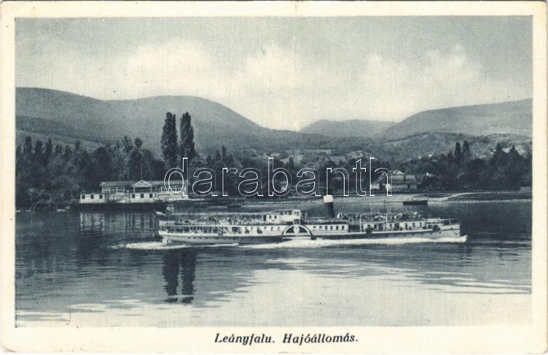 1932 Leányfalu, Hajóállomás, gőzhajó (EK) + 'PÓCSMEGYER-LEÁNYFALU' mozgóposta