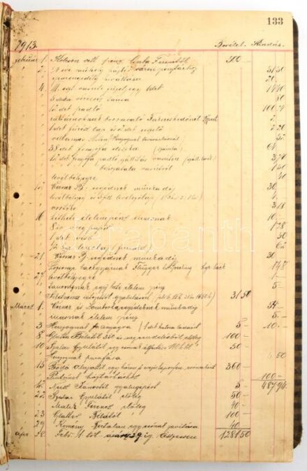 1914-1940 Herczog László Vác első magyar regattacsónak építő üzleti feljegyzései nagyméretű Posner üzleti könyvben. Egészvászon kötésben. 42x27 cm