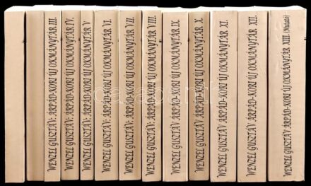 Wenzel Gusztáv: Árpád-kori új okmánytár. I-XIII. köt. Codex Diplomaticus Arpadianus Continuatus. Pápa, 2001-2003, Jókai Mór Városi Könyvtár. Kiadói papírkötés, egy-két sarkán kis gyűrődéssel, jó állapotban.