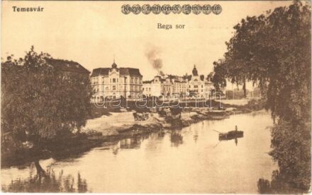 Temesvár, Timisoara; Bega sor. Wágner Hangszerkirály a hátoldalon / riverside. Advertisement on the backside