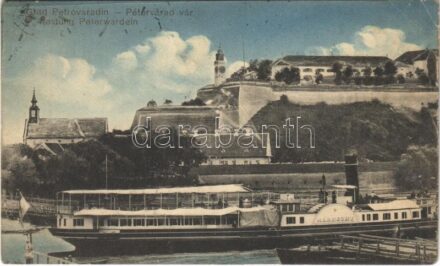 1914 Pétervárad, Peterwardein, Petrovaradin (Újvidék, Novi Sad); vár, ALBRECHT gőzüzemű oldalkerekes személyhajó / castle, Hungarian steamship (EK)