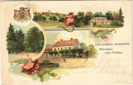 Lajtapordány, Bad Prodersdorf, Leithaprodersdorf; Mineralbad / ásványfürdő / mineral spa. Art Nouveau, floral, litho