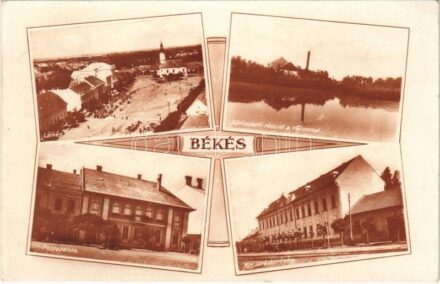 1939 Békés, postapalota, járásbíróság, Körösparti részlet, malom