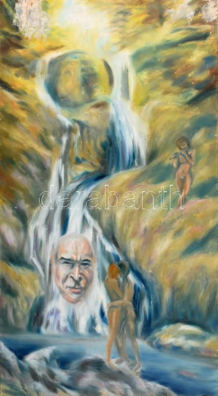 Móra László (1947-): A kukkoló. Olaj, farost. Jelzett a hátoldalán. Apró felületi sérülésekkel (karcolásokkal) és foltokkal. 81x44 cm