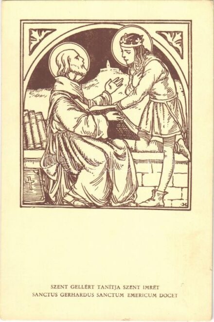 1930 Szent Gellért tanítja Szent Imrét. Készüljetek a Szent Imre Év méltó megünneplésére! 1030-1930 / Hungarian art postcard, Saint Emeric of Hungary s: Márton L. (EK)
