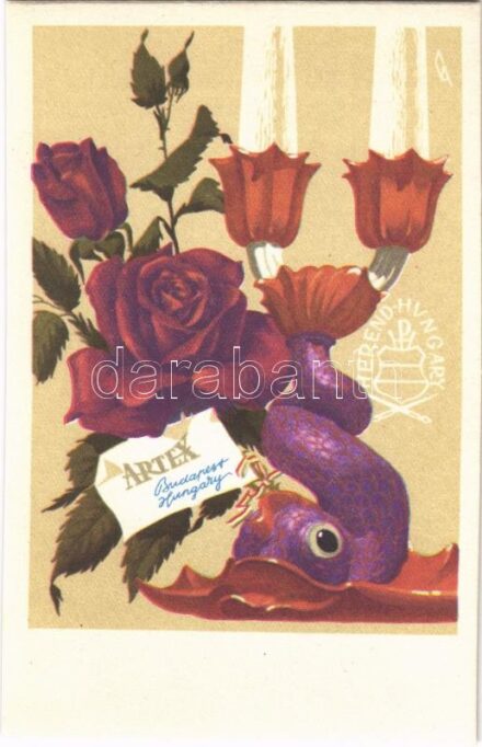 Herendi porcelán reklám (Artex). QSL rádióamatőr lap. Képzőművészeti Alap Kiadóvállalat / Hungarian porcelain advertising QSL card (radio amateur)