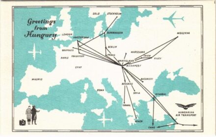 MALÉV reklámlap. QSL rádióamatőr lap. Képzőművészeti Alap Kiadóvállalat / Hungarian Air Transport advertising QSL card (radio amateur)