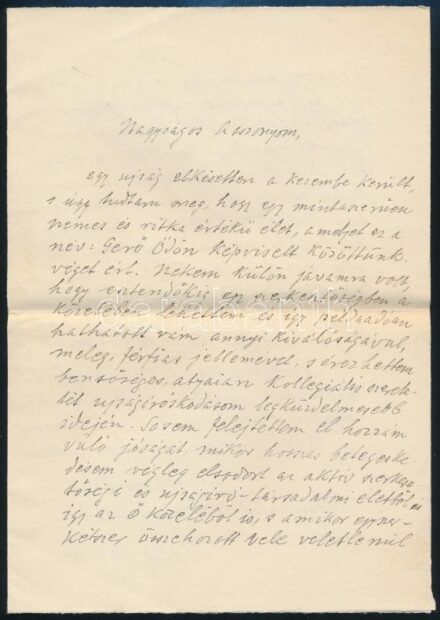 1939. nov. 15 Holló Márton, szül. Holländer Mór (1872-1943) író, újságíró, műfordító és neje autográf kondoleáló levele Gerő Ödönnének, Gerő Ödön (1863-1939) műkritikus özvegyének, amelyben közös pályafutásukról