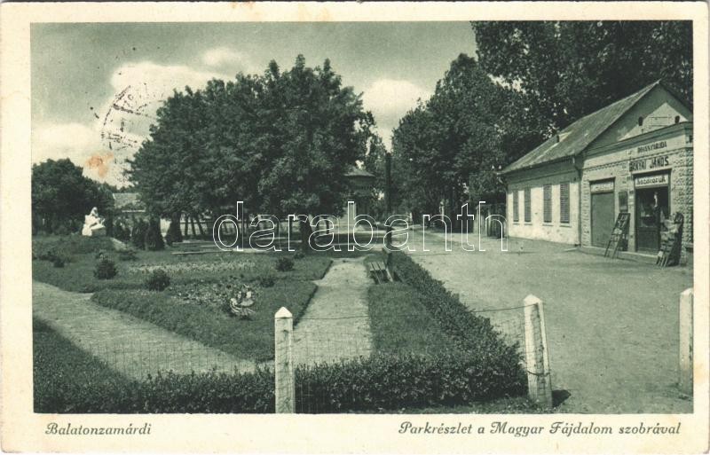 Zamárdi, Balatonzamárdi; Park, Magyar Fájdalom szobor, Bányai János dohányáruda