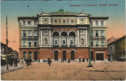 1917 Temesvár, Timisoara; Ferenc József színház, villamos / theatre, tram