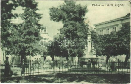 1908 Pola, Pula; Piazza Alighieri / square, statue / Dante szobor