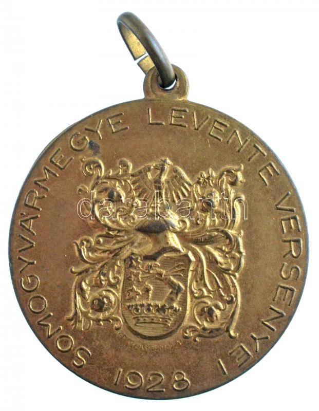 1928. 'Somogyvármegye Levente Versenyei 1928 / Patria' aranyozott Br emlékérem 'ARKANZAS BUDAPEST' gyártói jelzéssel (30,5mm) T:2,2- - Image 2