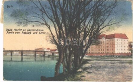 1922 Győr, Rába részlet, szeminárium. Vasúti levelezőlapárusítás 5.