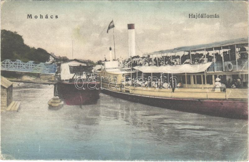 1925 Mohács, hajóállomás, gőzhajó. Zsuzsits András kiadáa (EK)