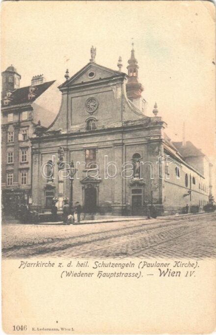 Wien, Vienna, Bécs IV. Pfarrkirche z.d. heil. Schutzengeln (Paulaner Kirche), Wiedener Hauptstrasse, Spielwaren / church, street, shop (EK)