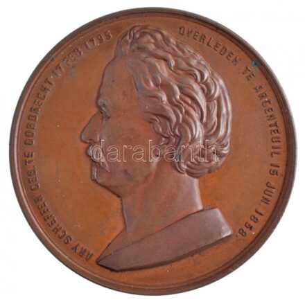 Hollandia 1862. 'Ary Scheffer dordrechti szobrának felavatására' peremen jelzett Br emlékérem. Szign.: David van der Kellen (105,23g/58mm) T:1- / Netherlands 1862. 'Inauguration of Ary Scheffer's Statue in Dordrecht' Br commemorative medallion