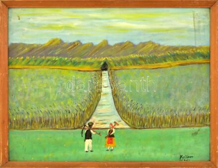 Kellner jelzéssel: Aratás. Naiv. Olaj, farost. 40x50 cm keret nélkül.