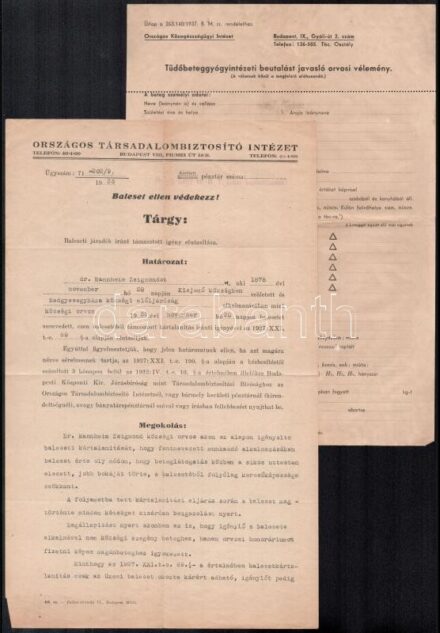 cca 1890-1970 8 db egészségüggyel kapcsolatos irat