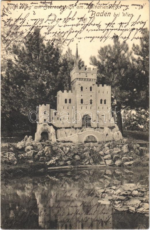 1920 Baden bei Wien, Bienenburg mit Seerosenteich am Kalvarienberg / castle, rose lake