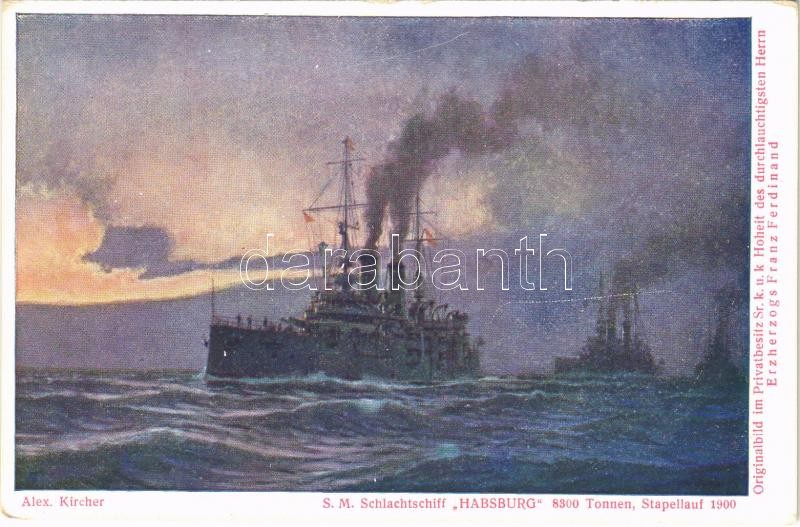 SM Schlachtschiff 'Habsburg'. Österr. Flottenverein Serie II. Nr. 4. / SMS Habsburg az Osztrák-Magyar Haditengerészet Habsburg-osztályú pre-dreadnought csatahajója (Linienschiffe) / WWI Austro-Hungarian Navy, K.u.K. Kriegsmarine,