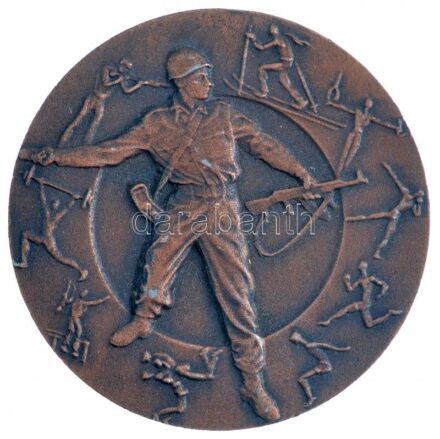 ~1970-1980. 'Magasabb Egység Bajnokság' bronzozott Al plakett, 'LŐBAJNOKSÁG GPI. 1. LŐGYAKORLAT EGYÉNI' díjplakett, eredeti tokban (70mm) T:1-