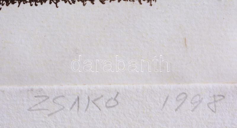 Zsakó István (1954-): Csónakos, 1998. Rézkarc, merített papír, jelzett. Próbanyomat 'próba IV.' jelzéssel. 29×21 cm - Image 2