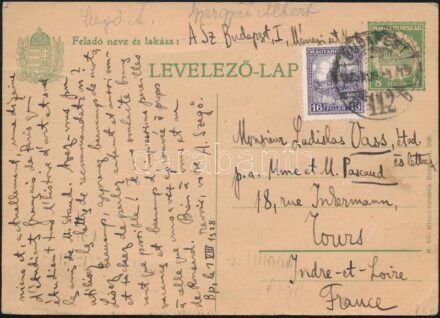 1928 Gyergyai Albert (1893-1981) író, irodalomtörténész saját kézzel írt üdvözlő sorai képeslapon Vass László (1905-1950) újságíró, kritikusnak francia nyelven