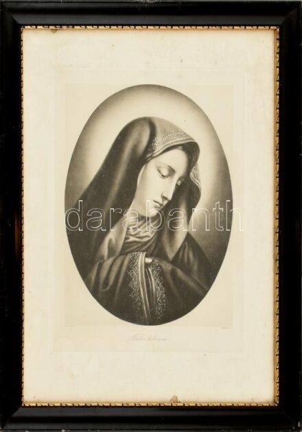 Carlo Dolci (1616-1686) után: Mater Dolorosa. Fénynyomat, papír. Kissé foltos. Lap alja és teteje sérült. Dekoratív, kissé sérült üvegezett keretben. 39×30 cm