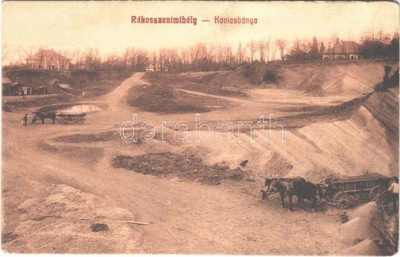 1913 Budapest XVI. Rákosszentmihály, Kavicsbánya, lovas szekerek
