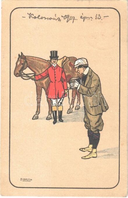 1907 Hunter with photographer. Serie 150. C. T. & Cie litho art postcard. s: R. Caputi (EK)