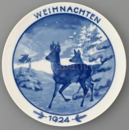Rosenthal Weichnachtsteller 1924 - Theodor Kärner karácsonyi kiadású porcelán dísztányér. Máz alatti kék festéses, jelzett, hibátlan. / Rosenthal Christmas plate edition. Marked, flawless. d: 21,5 cm