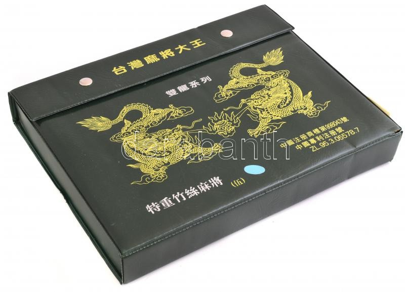 Kínai Mah-Jong készlet. Exkluzív, nagy méretű porclán őrlemény figurák. Kompletten / Chinese Mah-Jong large game set in original box 35x27 cm - Image 4