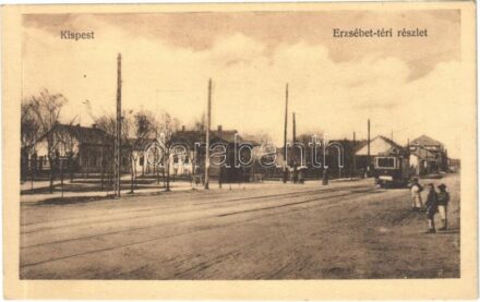 Budapest XIX. Kispest, Erzsébet téri részlet, 22-es villamos. Thienschmiedt E. kiadása